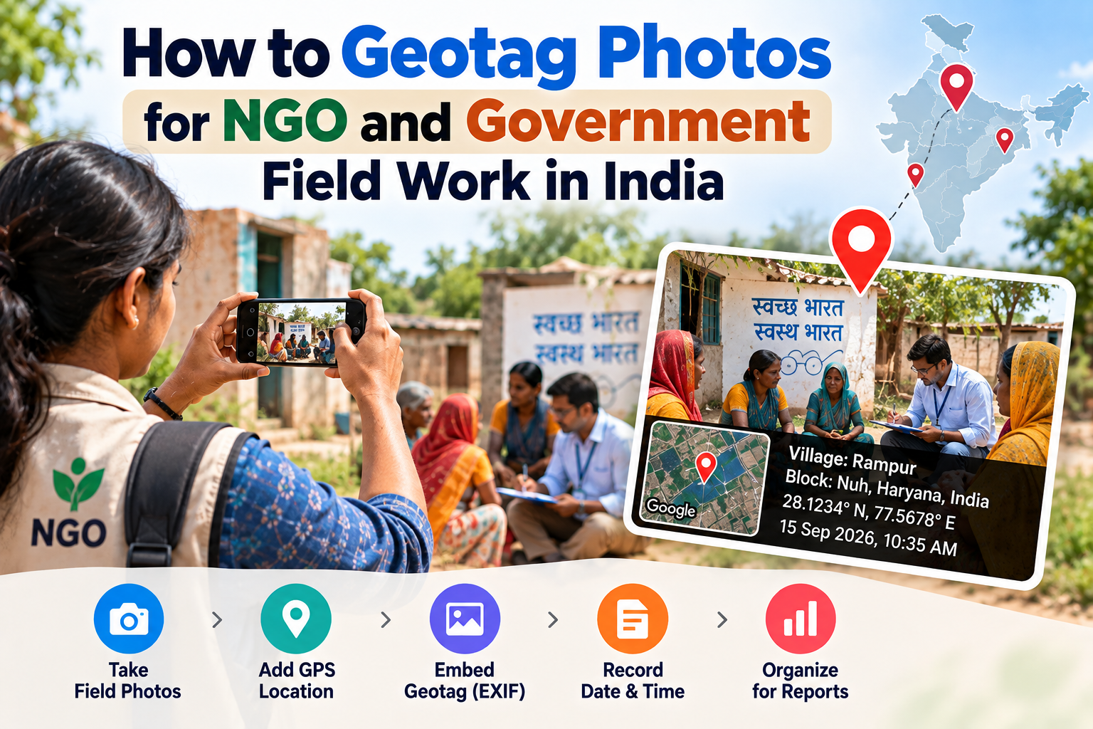 How to Geotag Photos for NGO and Government Field Work in India (2026)